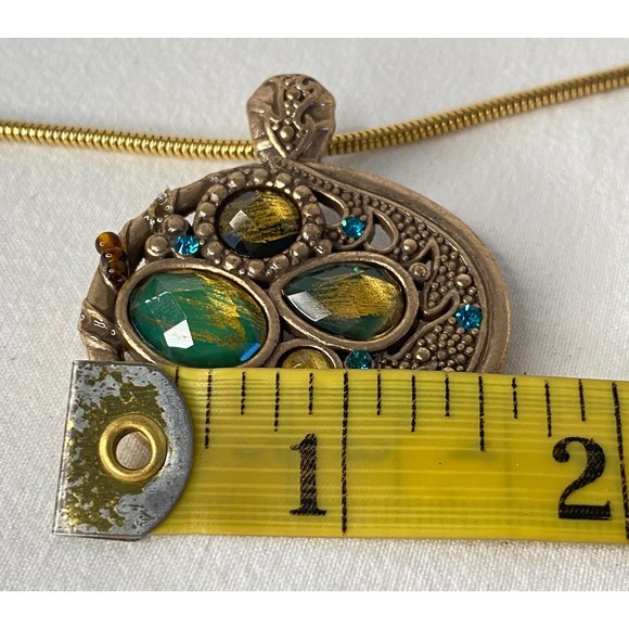 Express Pendant Necklace Gold Tone Multicolor Stone Opera Chain - Picture 10 of 11